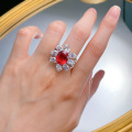 wholesale S925 Silver 10*12mm Oval Red Garnet Ring for Women, Fashionable Commuter Style, Live Stream Edition-0-2