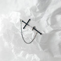 wholesale S925 Sterling Silver Cross Earrings, Retro, Trendy, Dark Distressed Chain Dangle Earrings M00921-0-3