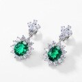 wholesale S925 silver new luxury elegant sunflower earrings with lab-grown emerald, women's earrings in European and American style-0-3