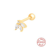 wholesale S925 Sterling Silver Marquise Diamond Petal Piercing Thread Ear Stud for Women,INS。-Single gold