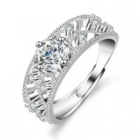 Silver D Color Moissanite Ring, 80-Point Hollow Design, Live Stream Wholesale.-80 points (set with simulated diamonds)  Adjustable opening