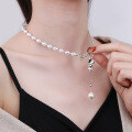 wholesale S925 Sterling Silver Korean-style Pearl Elegant Lady Circle Butterfly Pendant Tassel Choker Necklace for Women-0-3