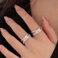 wholesale S925 sterling silver matte geometric open ring for women, Korean minimalist high-end niche design-0-2