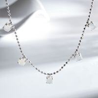 S925 Silver Agate Necklace with High-Ice Beads and Pendant-Copper Material - XL203-T - White Chalcedony  925 Silver
