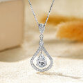 Metal Pendant Necklace with Moissanite, Hollow Teardrop Design-0-0