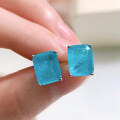 wholesale S925 Sterling Silver Zhuo Zhifan Inspired Paraiba Earrings Women's Water Blue 8*10mm Geometric Versatile Minimalist Stud Earrings for Dropshipping-0-3