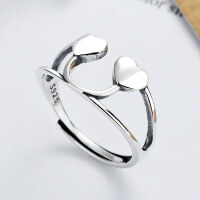 wholesale S925 sterling silver smooth double-layer U-shaped open adjustable minimalist trendy stylish ring for women-YJ240/approx. 2.01g>Adjustable opening