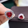 wholesale S925 Silver New European and American Style Fresh Love Heart 8*8 Ruby Heart-shaped Stud Earrings, Hot Seller on Instagram-0-2