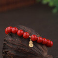 wholesale Gold-plated 925 Silver New Chinese Style Gourd Fu Character Hand-woven Emperor's Sand Bracelet with High-Content Cinnabar Beads-0-3