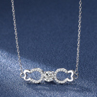 wholesale S925 Sterling Silver Moissanite Women's Fish-shaped Bow Simple and Fashion Pendant Micro-paved Niche Design Collarbone Chain-50-point (zircon) necklace 925 silver