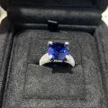 S925 Silver Lab-Grown Royal Blue 12*12 Cushion Ring-0-3