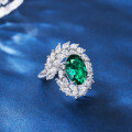 wholesale S925 Sterling Silver Heavy Wheat Curve Surrounding Diamond Design Emerald Gemstone Ring with Zirconia-0-0