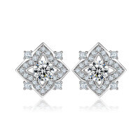 wholesale 925 Sterling Silver Heart-shaped Zircon Love Earrings for Women, High-end European and American Style, Personalized Floral Letter Four-leaf Clover Earrings, INS-Diamond-shaped earrings>925 silver