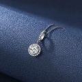 wholesale Platinum-Plated S925 Sterling Silver Luxury Round Halo Necklace for Women with Micro-Paved Moissanite and D Color Zircon-0-0