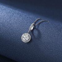 wholesale Platinum-Plated S925 Sterling Silver Luxury Round Halo Necklace for Women with Micro-Paved Moissanite and D Color Zircon-1 carat (zircon) necklace 925 silver