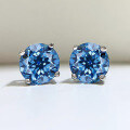 wholesale S925 Silver Blue-Green Four-Prong Stud Earrings Unisex Couple Fashion High Carbon Diamond Earrings-0-2