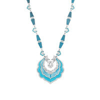 wholesale 925 Silver Gold Plated Necklace with High Carbon Diamond, Round Blue Turquoise, Geometric, Exquisite, Luxurious Jewelry, Versatile Accessory for Women-Blue Pine 925 Silver