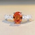 wholesale S925 Sterling Silver 3-Carat Oval-Cut Fancy Vivid Orange-Yellow Diamond Ring for Women, Cross-Border Live Stream Same Style-0-3