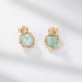 wholesale 925 Silver Metal Material, Japanese and Korean New Light Luxury Style Amazonite Stud Earrings, Small Retro Fashionable White Crystal Earrings for Wholesale-0-1