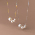 wholesale S925 Sterling Silver Four Synthetic Pearls Necklace with Elegant Design Collarbone Chain Y00137-0-1