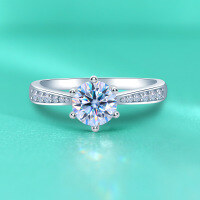 wholesale S925 Sterling Silver 50-Point 1-Carat Moissanite Micro-Paved High-End Women's Six-Prong Ring, Non-Tarnish, Niche Wholesale-50-point (zircon) ring size 8