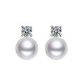 wholesale 18k Gold Plated 925 Silver with 30-Point Round Moissanite and Natural Freshwater Pearl French Style Women's Earrings-0-4