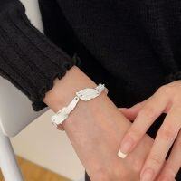 wholesale S925 Sterling Silver Unique and Personalized Heavy Tree Bark Texture Bracelet for Women, Korean High-End Niche Fashion Accessory-Pure silver (length 15+6CM)