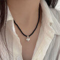 wholesale S925 Sterling Silver Black Agate Heart Necklace for Women, Korean New Style Minimalist and High-End Small All-Match Choker-0-3
