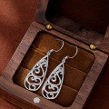 wholesale Metal: 925 Sterling Silver Hollow Ear Hook, Waterdrop Carved Floral Earrings, Viral Women's Accessory for Amazon Wish-0-0