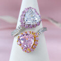 wholesale S925 Sterling Silver New Two-Tone Pink Diamond Heart-Shaped High-Carbon Diamond Ice-Cut Open Ring Fashion-0-3
