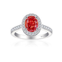 wholesale S925 Sterling Silver 15ct Gemstone Ring for Women with High-End Feel, 6*8 Ice Flower Cut-Fireworks G-02 Chinese Red US size 7#