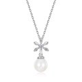 wholesale S925 Sterling Silver New Natural Freshwater Pearl Magnolia Pendant Collarbone Chain, Niche Design Necklace Wholesale-0-4