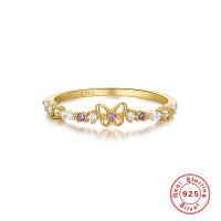 wholesale S925 Sterling Silver Creative Mini Bouquet Ring with Triangular Diamond Inlay, Korean Style Trendy Accessory-Gold-Style 1 8