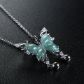 S925 Silver Inlaid Natural Blue Water Jadeite Butterfly Pendant-0-1