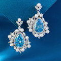 wholesale S925 Silver Imported Ice-Cut 8*12 Teardrop Aquamarine Earrings for Women, Fashionable Colored Gemstone, Zhuozhifang Jewelry Live New Style-0-0