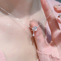 wholesale S925 Sterling Silver Same Style Love Tassel Bow Pendant Necklace, Fashionable and Luxurious Collarbone Chain for Girlfriend or Bestie-Heart Tassel Necklace>925 Silver