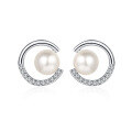 wholesale S925 Sterling Silver Micro-Inlaid Moissanite Short Earrings with Freshwater Pearl Studs, Fashionable and Minimalist, Ready for Wholesale-0-4
