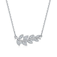 wholesale 925 Sterling Silver Full Diamond Leaf Ring, Wheat Necklace, and Floral Earrings Set for Women-Necklace TLXL111 925 silver