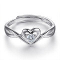 wholesale 925 Sterling Silver Creative Minimalist Open Heart Ring with Zirconia for Women, Adjustable Overseas Trade Jewelry-0-0