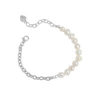wholesale S925 Sterling Silver Korean Version Ins Niche Light Luxury Design Baroque Freshwater Pearl Chain Texture Bracelet for Women-Silver>925 silver