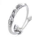wholesale S990 Sterling Silver National Tide Cloisonné Resin Lotus Carp Lotus Pod Bracelet Ethnic Retro Adjustable Bangle-0-5