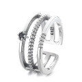 wholesale S925 silver retro antique geometric multi-layer linear inlaid black zirconia trendy versatile open ring-0-4