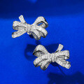 wholesale S925 Sterling Silver Jewelry New Bow Earrings European and American Retro Style with Step-Cut Stone Earrings for Women-0-5