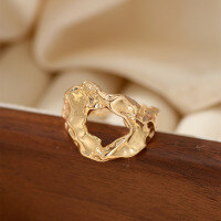 wholesale Sterling Silver New Ins Small Design Sense Irregular Lava Ring for Women Vintage Minimalist Style Open Ring-xb482 copper plated gold color opening adjustable