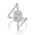 wholesale Silver-plated asymmetrical fashion women's ring with 6*8mm radiant cut 2-carat moissanite, ins hot sale-0-5