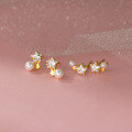 wholesale S925 Sterling Silver Light Luxury Minimalist Small Star and Pearl Stud Earrings with Diamond Accents M0585-0-0