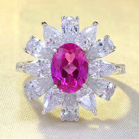 wholesale S925 Sterling Silver New 6*8mm Oval Zircon Luxury Full Diamond Ring for Women, Fashion and Versatile-R795 Rose Red No. 7