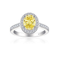 wholesale S925 Sterling Silver 15ct Gemstone Ring for Women with High-End Feel, 6*8 Ice Flower Cut-Fireworks G-14 Medium Yellow US Size 7#