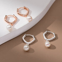wholesale S925 Sterling Silver Small Fresh Pearl Polygon Ear Clasp Temperament Ins Style High-End Earrings M04697-S925 silver pair rose gold 925 silver