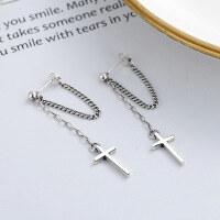 wholesale S925 Sterling Silver Trendy New Gothic Cross Tassel Chain Earrings Retro Hong Kong Style Versatile Staple-YFR038/approx. 2.48g 925 silver